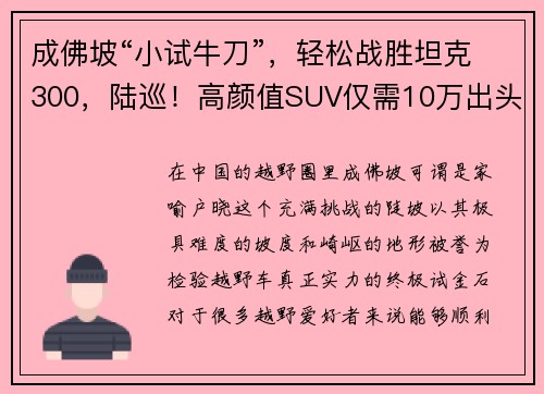 成佛坡“小试牛刀”，轻松战胜坦克300，陆巡！高颜值SUV仅需10万出头